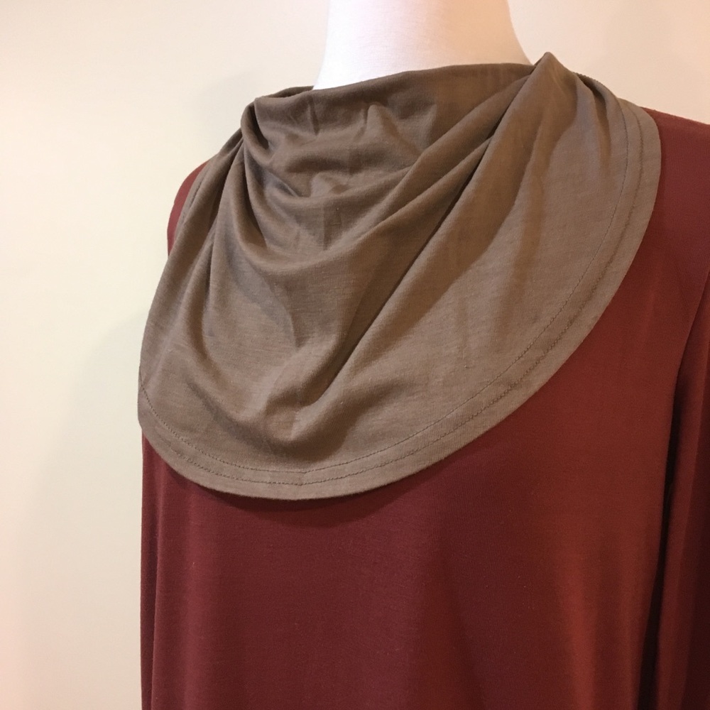 Elbow Patch Cowl Neck Faux Layers Colorblock Tunic - Picture 5 of 6